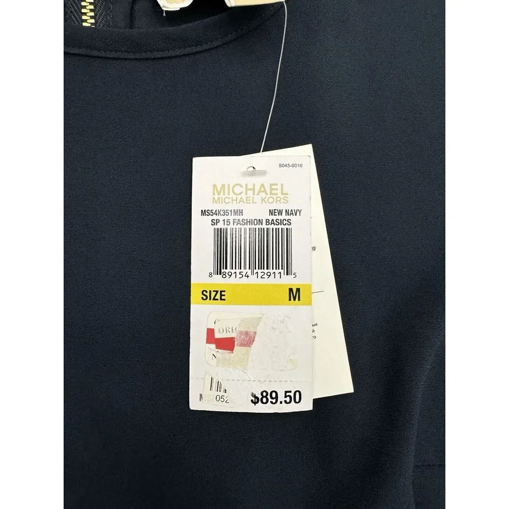 NEW Michael Kors‎ Womens Navy Short Sleeve Shirt M Navy NWT Business Classy